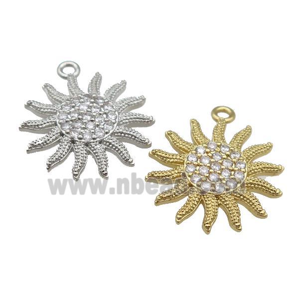 copper sunflower pendant paved zircon, mixed