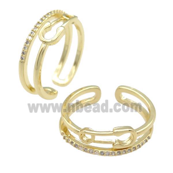 copper Ring paved zircon, gold plated