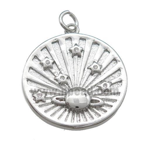 Copper Sun Pendant Pave Zirconia Platinum Plated