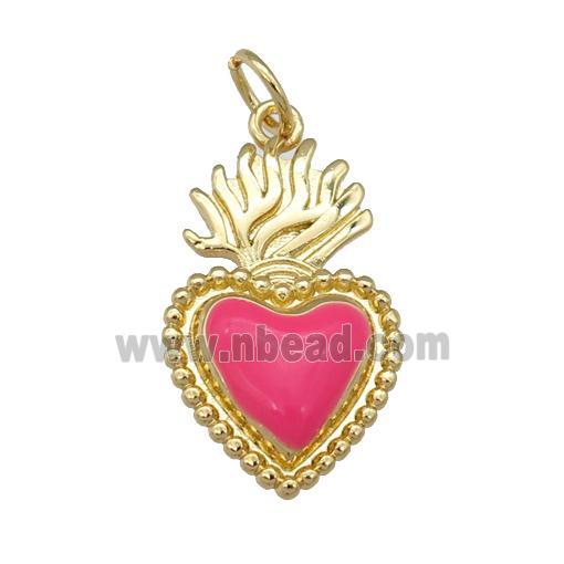 copper Milagro Heart pendant with hotpink enamel, gold plated