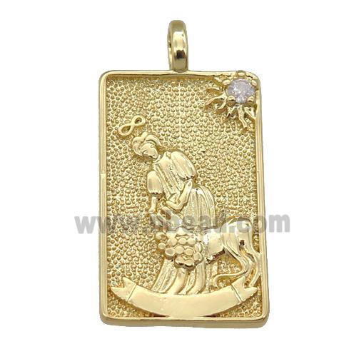 copper Tarot Card pendant, princess, gold plated