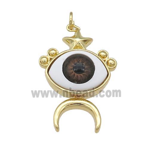 copper Evil Eye pendant, red, gold plated