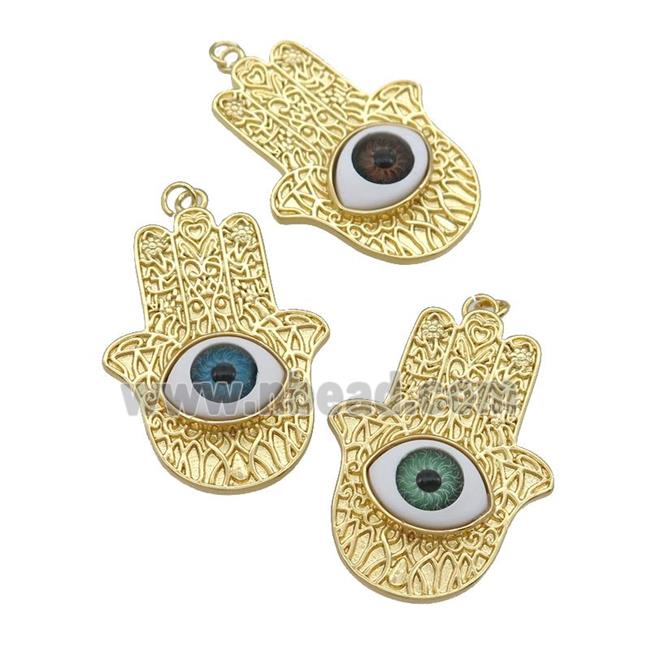 copper hamsahand pendant with Evil Eye, mixed, gold plated