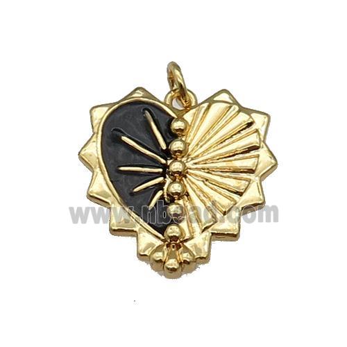 copper Heart pendant with black enamel, gold plated
