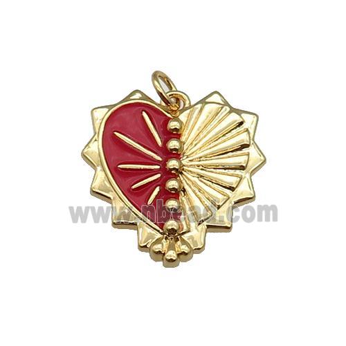 copper Heart pendant with red enamel, gold plated