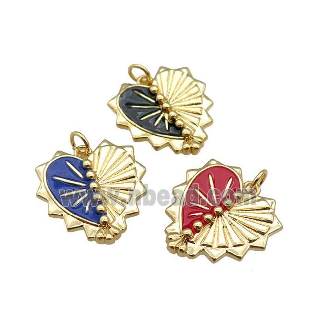copper Heart pendant with enamel, gold plated, mixed