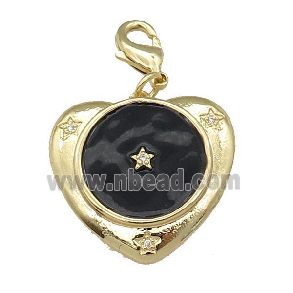 copper Heart pendant with black enamel, star, gold plated