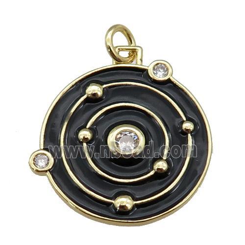 Copper Planet Pendant Black Enamel Gold Plated