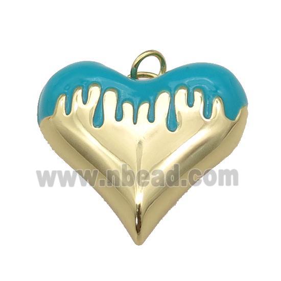 copper Heart pendant with teal enamel, gold plated