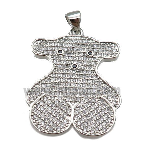 copper Bear pendant paved zircon, platinum plated