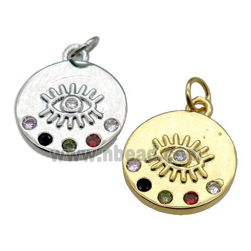 copper Circle pendant paved zircon, eye, mixed