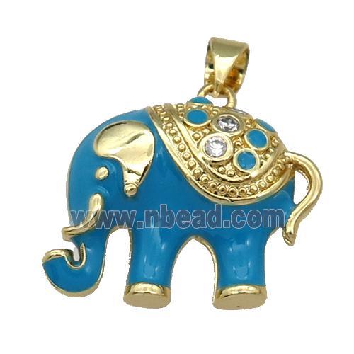 copper Elephant pendant with blue enamel, gold plated