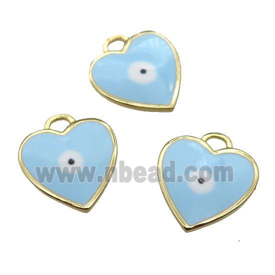 copper Heart pendant with lt.blue enamel, evil eye, gold plated