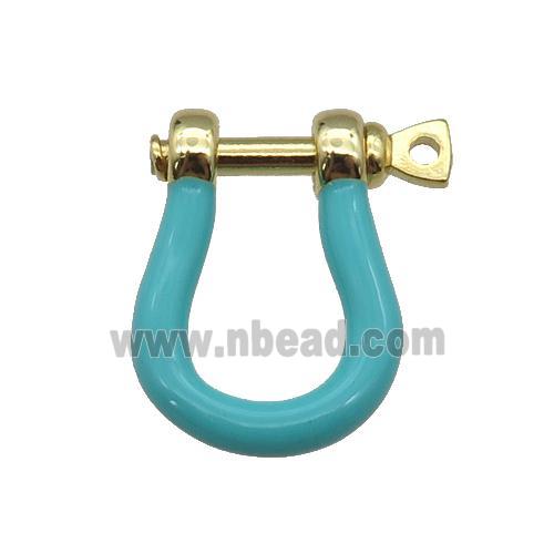 copper U-clasp with blue enamel, gold plated