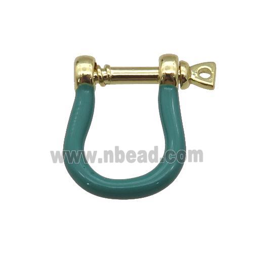 copper U-clasp with green enamel, gold plated