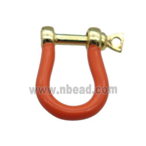 copper U-clasp with orange enamel, gold plated