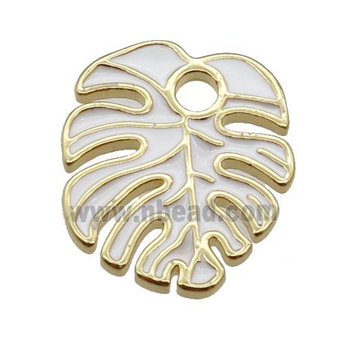 copper Leaf pendant with white enamel, gold plated