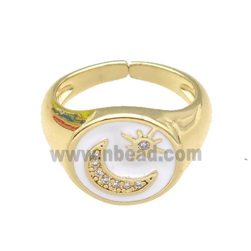 copper Rings paved zircon with white enamel, moonstar, gold plated