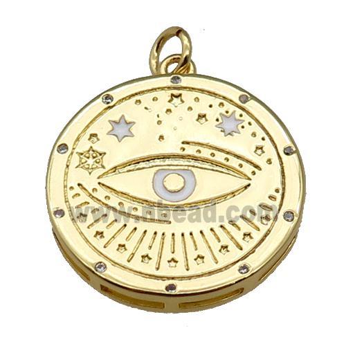 copper circle pendant, eye, gold plated