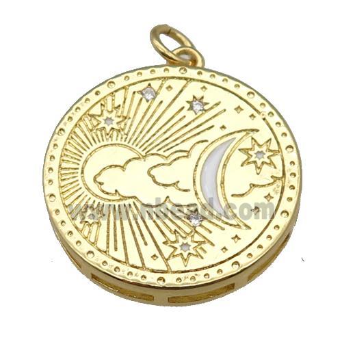copper circle pendant, sun moon, gold plated