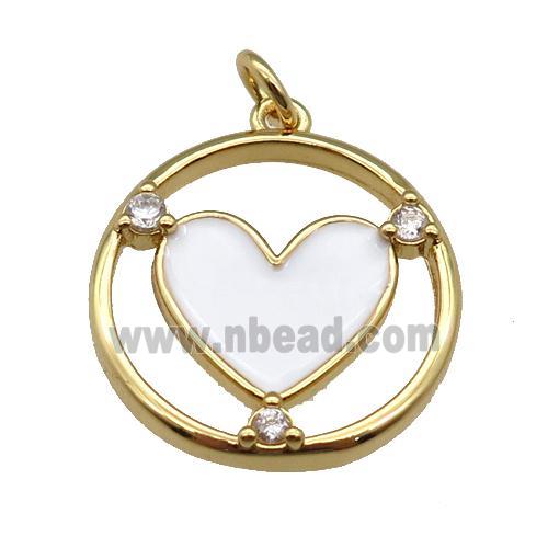 copper Heart pendant with white enamel, gold plated