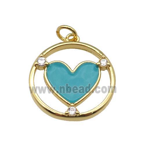 copper Heart pendant with teal enamel, gold plated