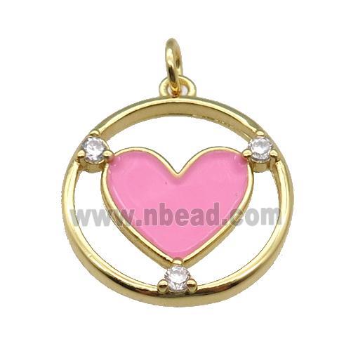 copper Heart pendant with pink enamel, gold plated