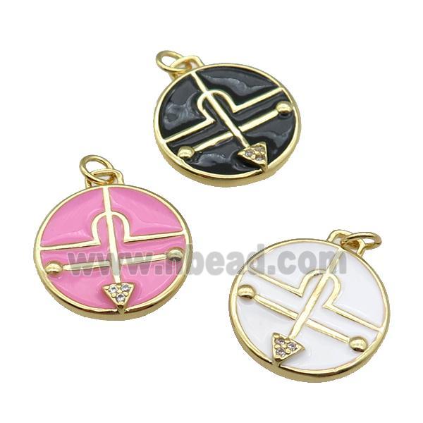 copper circle pendant with enamel, gold plated, mixed