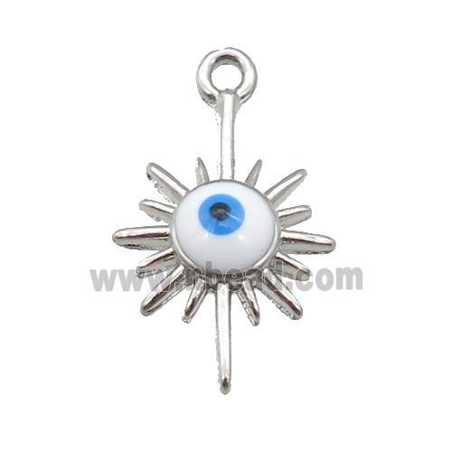 copper Evil Eye pendant with white enamel, platinum plated