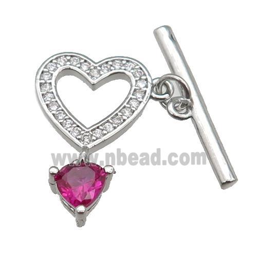 copper Toggle Clasp paved zircon, heart, platinum plated