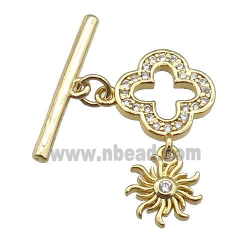 copper Toggle Clasp paved zircon, clover, gold plated