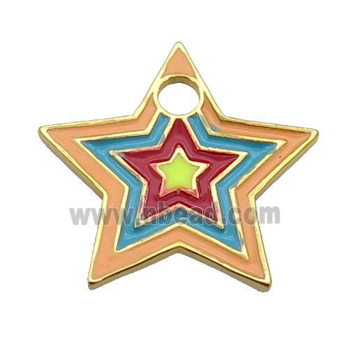 copper Star pendant with multicolor enamel, gold plated