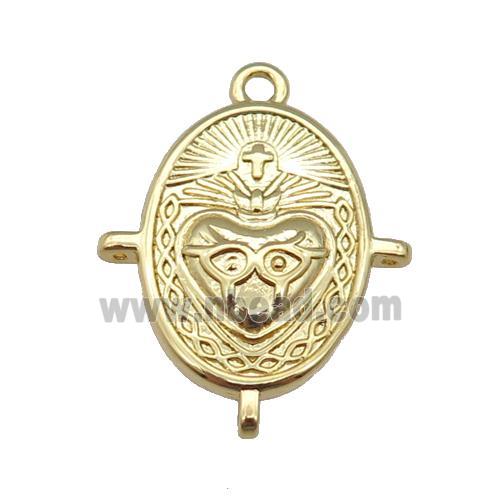copper oval pendant, cross, gold plated