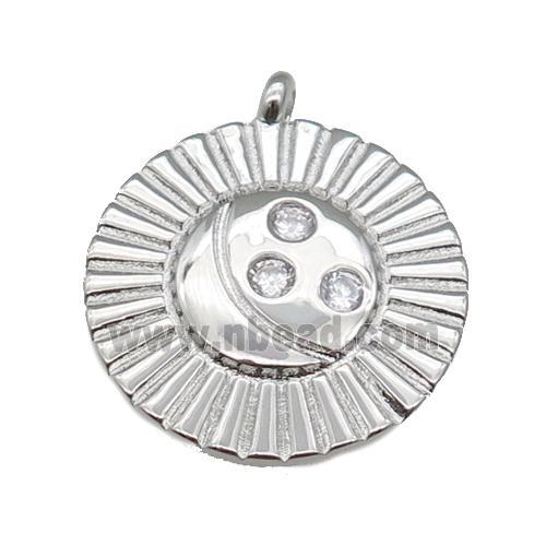 copper moon pendant paved zircon, platinum plated