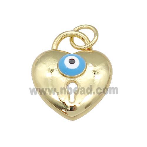 copper Heart pendant with blue enamel Evil Eye, gold plated