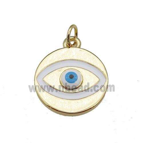copper Evil Eye pendant with white enamel, gold plated