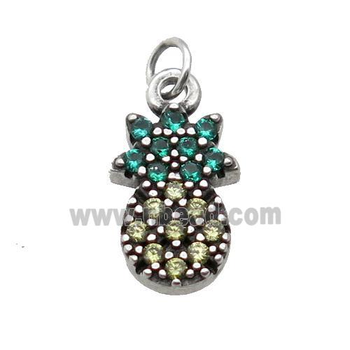 copper pineapple pendant paved zircon, platinum plated