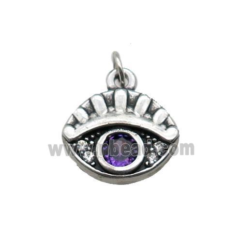 copper Eye charm pendant paved zircon, platinum plated