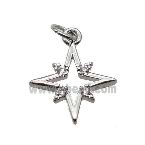 copper Star pendant paved zircon, platinum plated