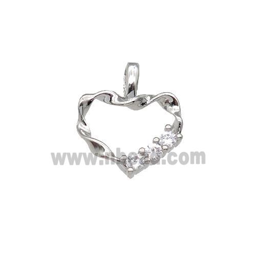 copper Heart pendant paved zircon, platinum plated