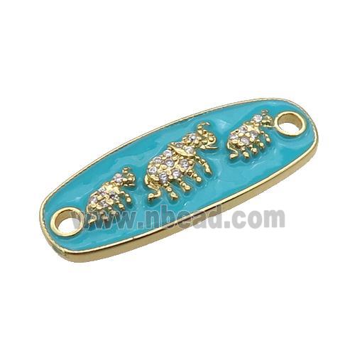 copper Elephant connector paved zircon with teal enamel, gold plated