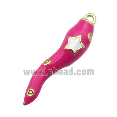 copper Capsicum pendant with hotpink enamel, gold plated