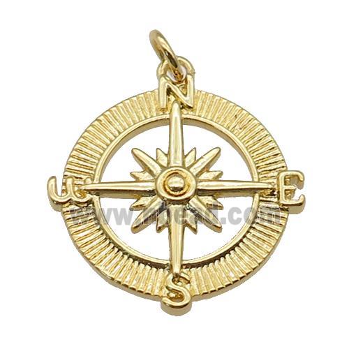copper Compass pendant, gold palted