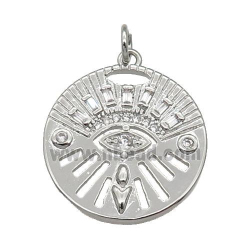 copper circle pendant paved zircon, platinum plated