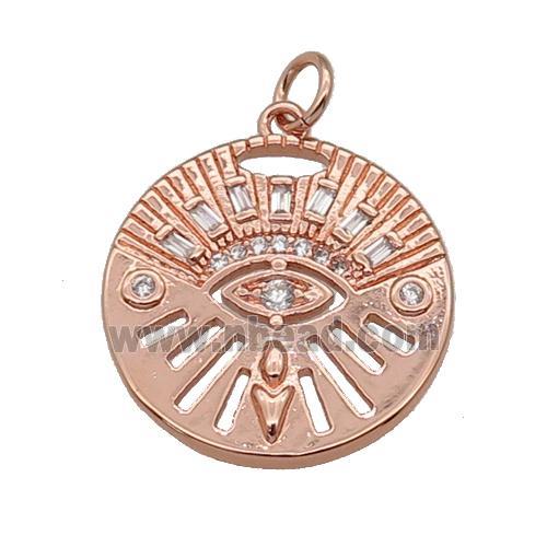 copper circle pendant paved zircon, rose gold
