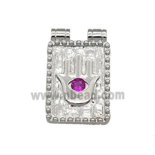 copper rectangle Hand pendant paved zircon, platinum plated