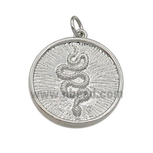 copper circle Snake pendant, platinum plated