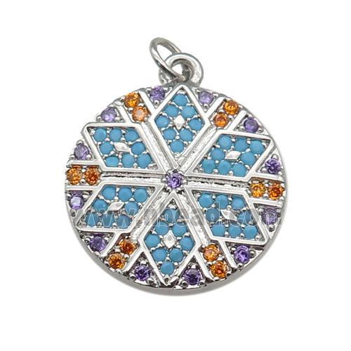 copper circle Star pendant paved zircon, platinum plated