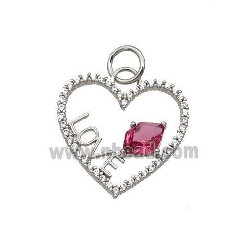 copper Heart pendant paved zircon, LOVE, platinum plated
