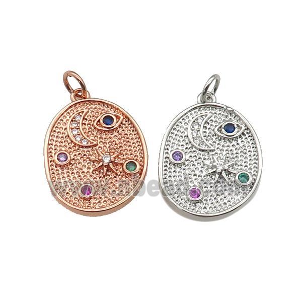 copper Moon Star pendant paved zircon, mixed
